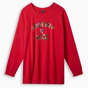 Torrid Jester Red Naughty & Nice Sequin Christmas Fleece Sweatshirt Sweater 3 3X